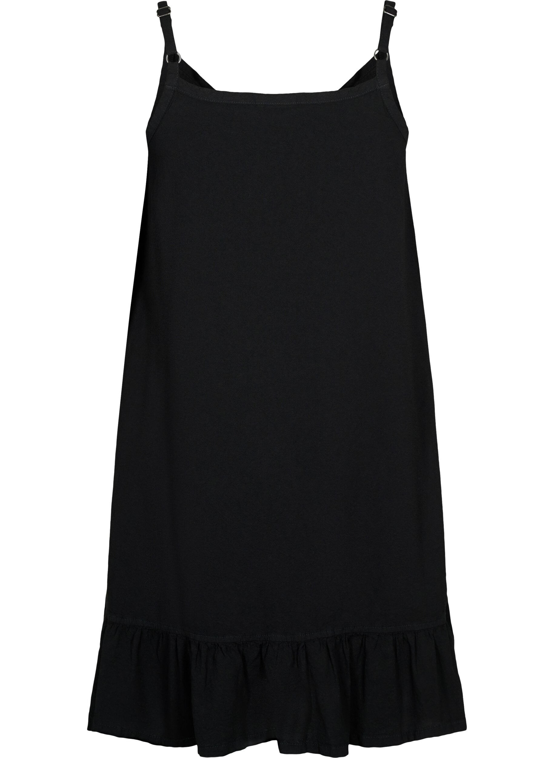 Zizzifashion Cotton dress with thin straps and an A-line cut, Black, Packshot image number 1