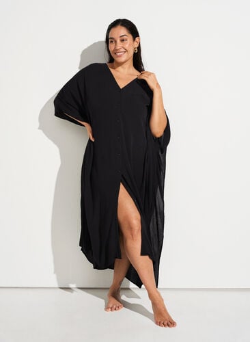 Kaftan beach dress with buttons - Black - Sz. 40-64 - Zizzifashion Kaftan beach dress with buttons - Black - Sz. 40-64 - Zizzifashion