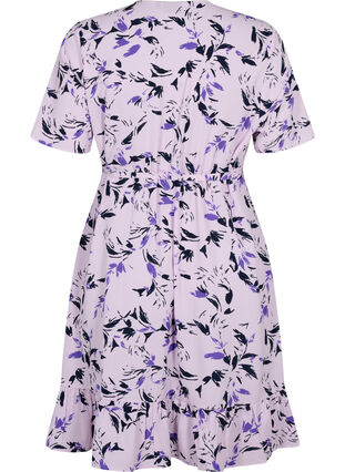 Printed wrap dress with short sleeves, Purple AOP, Packshot image number 1