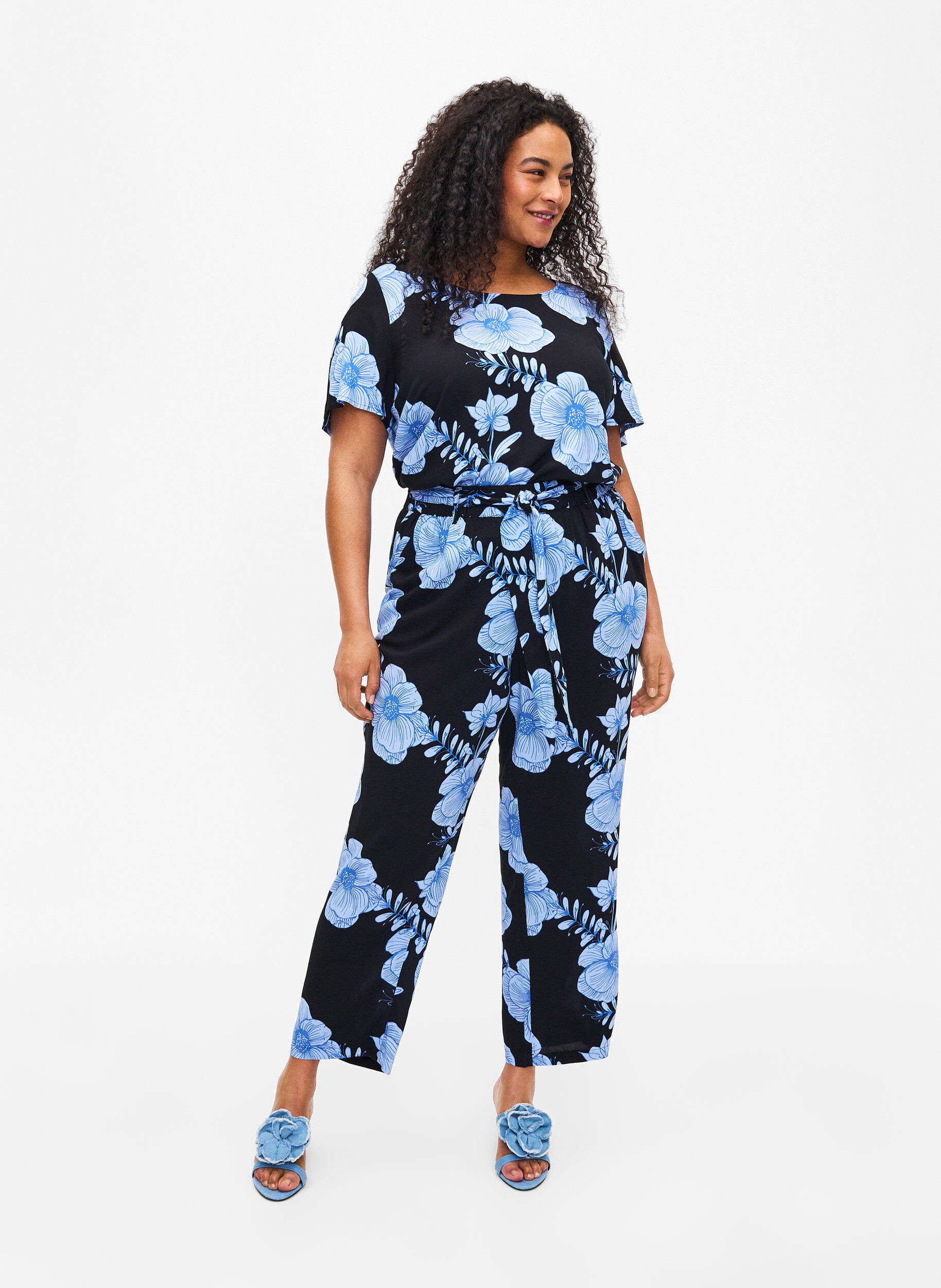 Zizzifashion FLASH - Short sleeve viscose blouse with print, Black, Model image number 1