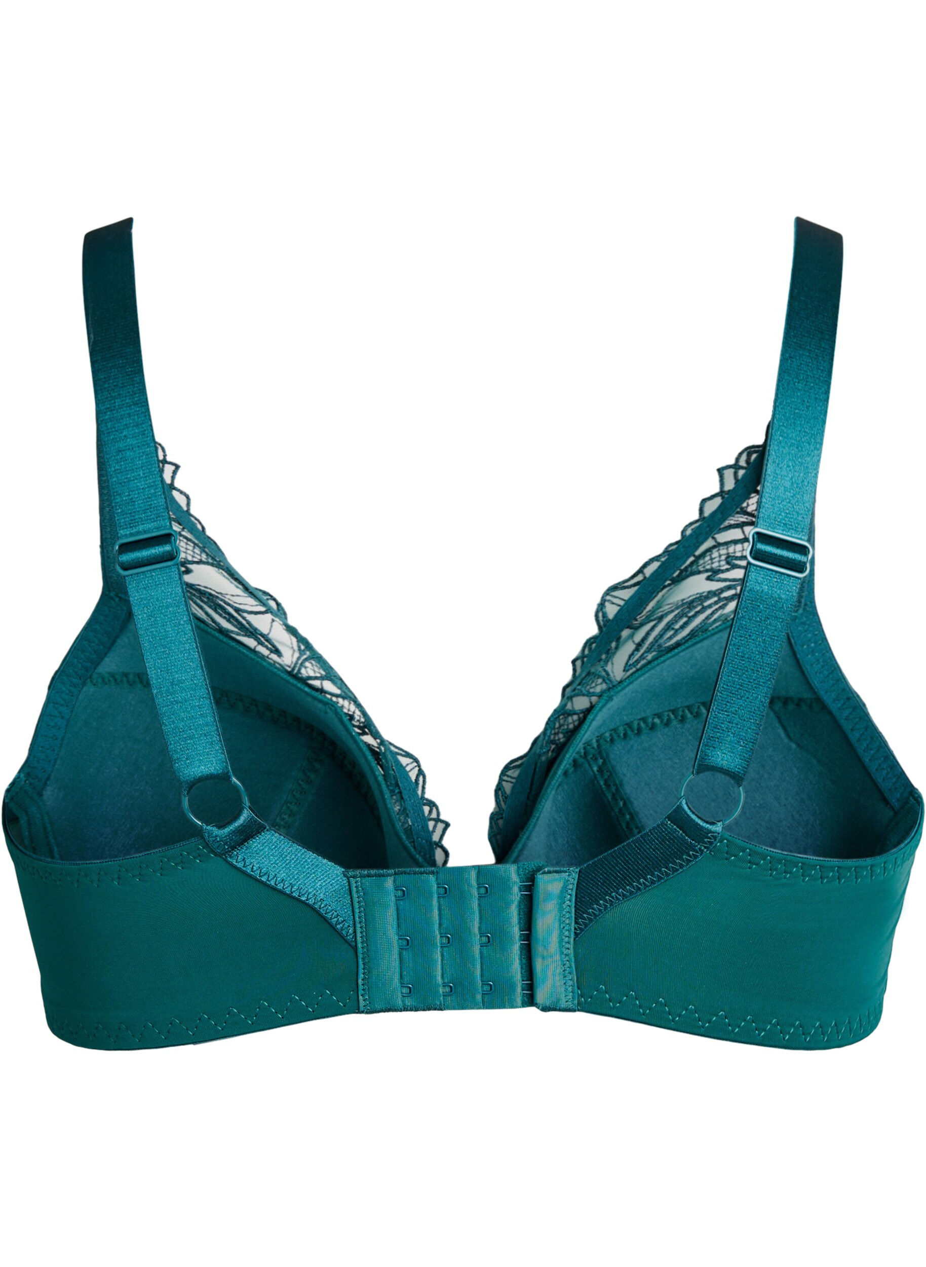 Padded lace bra with underwire - Green - Sz. 85B - Zizzifashion