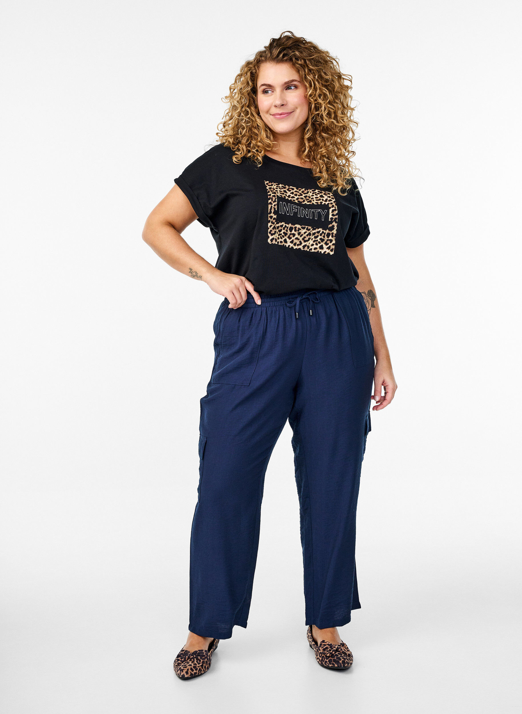 Zizzifashion High-waisted cargo trousers, Blue, Model image number 0