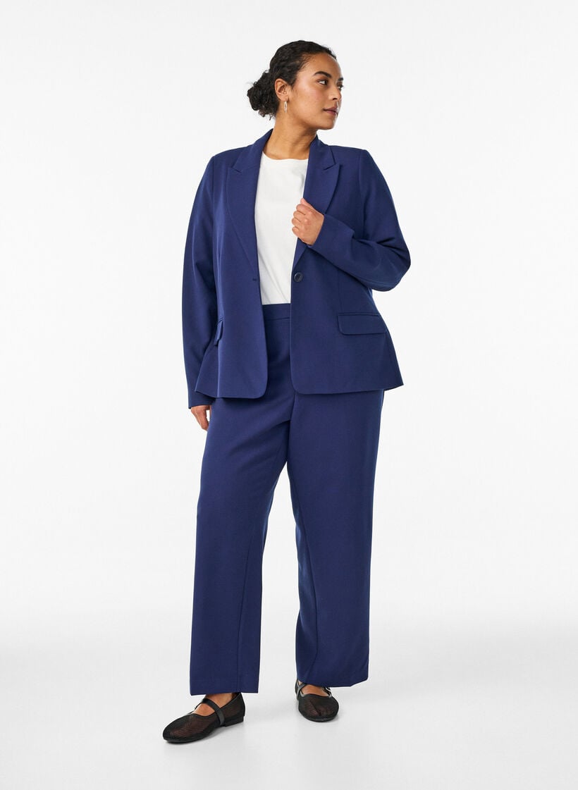 Classic blazer with single button closure and pockets, Blue, Model image number 1