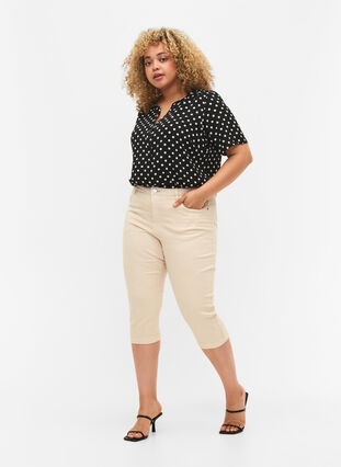 Blouse with short sleeves and v-neck, Black w. Dots, Model image number 2