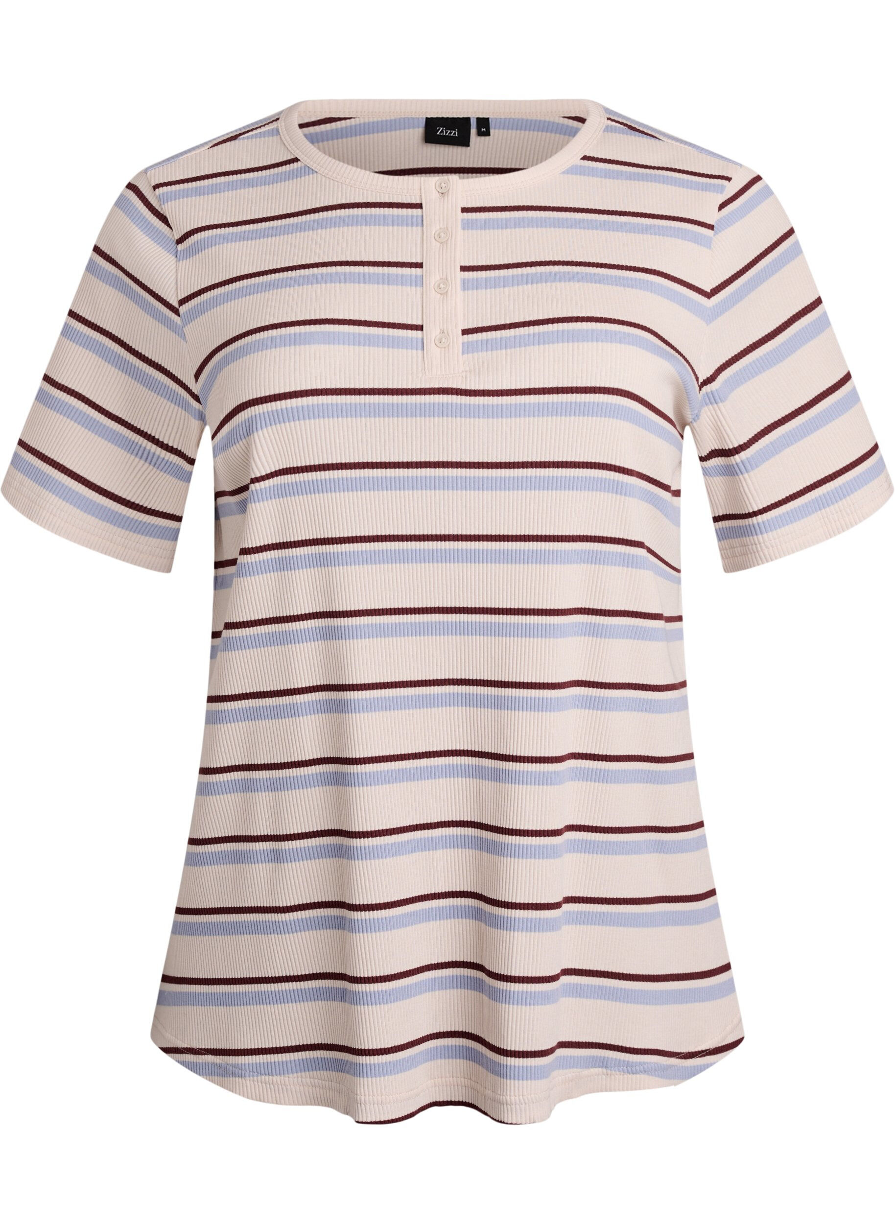 ZizzifashionRib T-shirt with stripes and button detail, Purple, Packshot image number 0