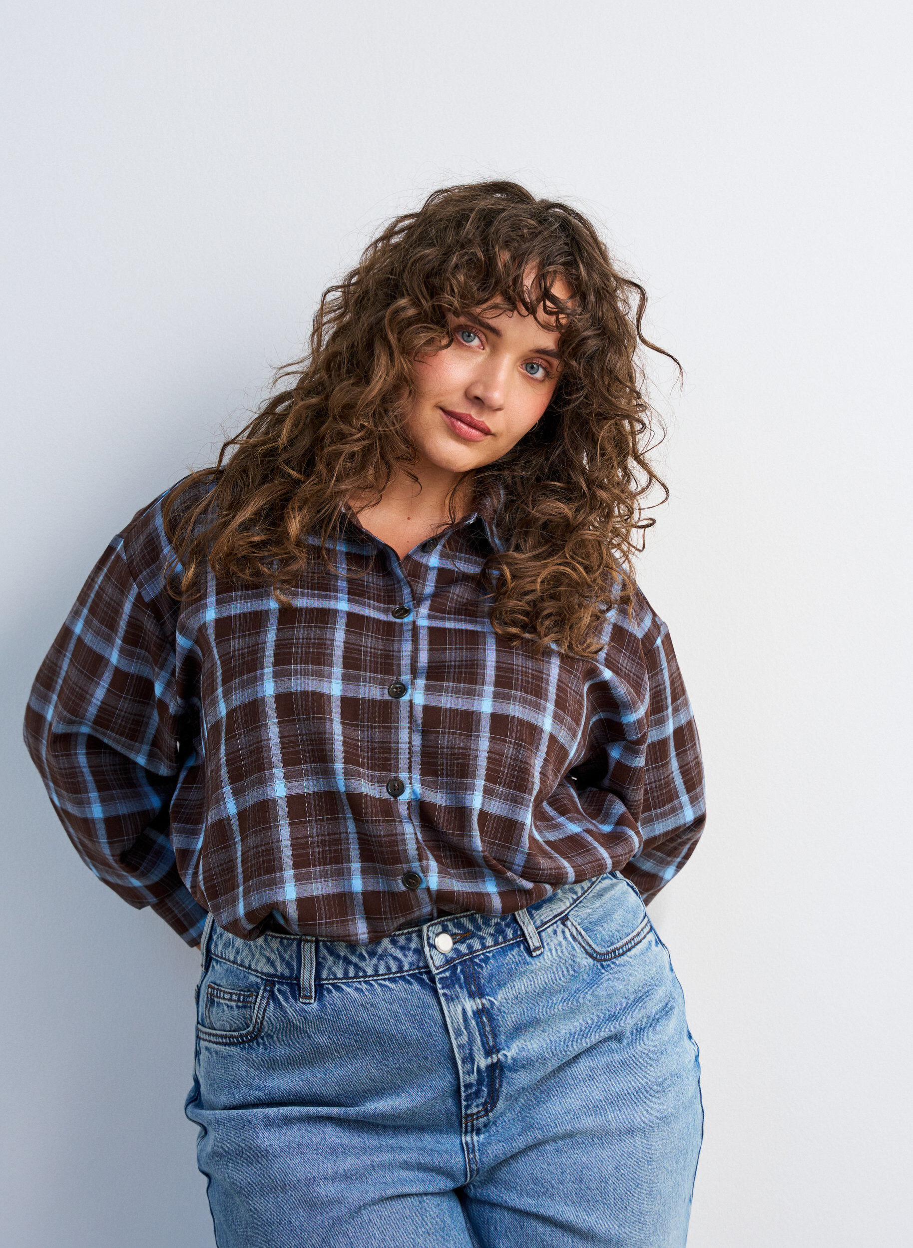 ZizzifashionChecked shirt with a loose fit, Brown, Model image number 0