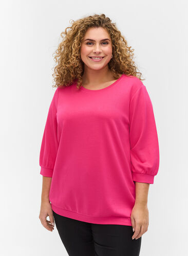 Blouse with 3/4-length sleeves, Magenta, Model image number 0