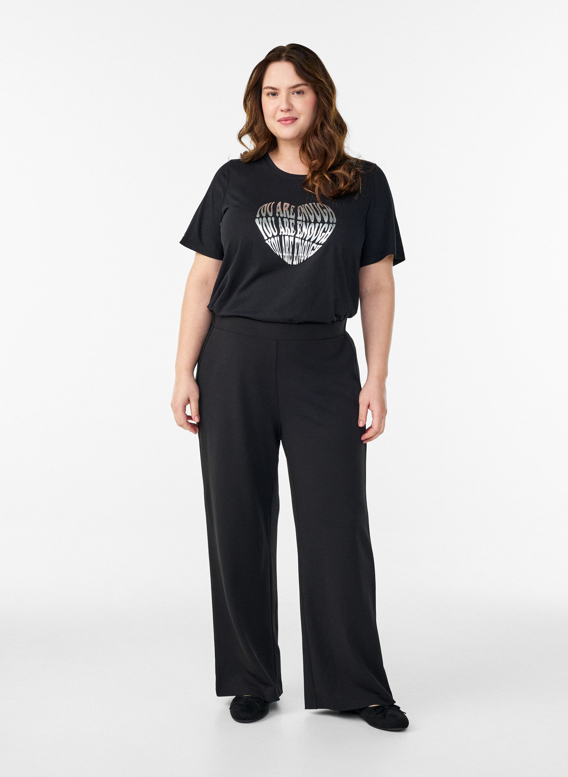 Wide-leg trousers, Black, Model