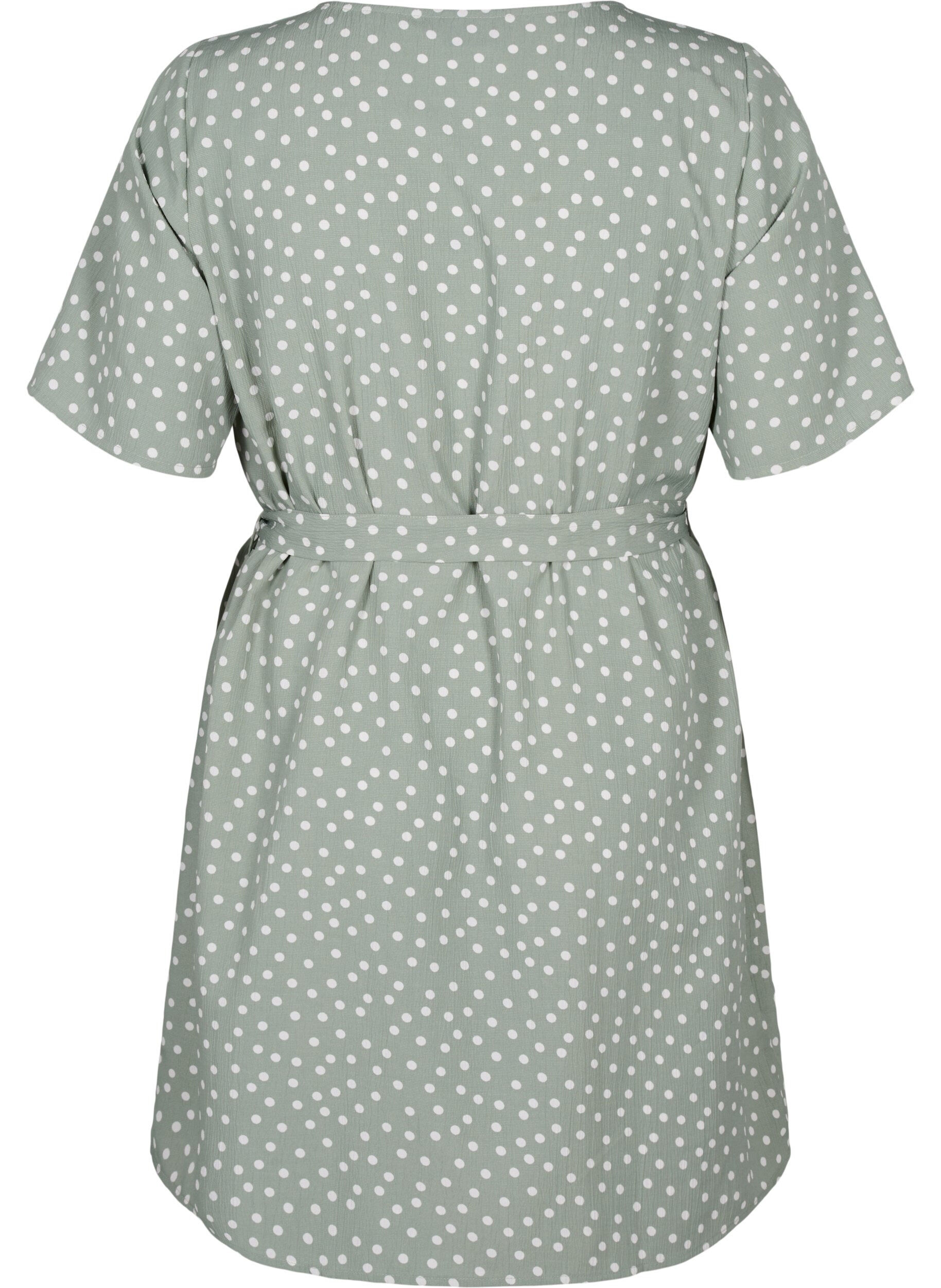 Zizzifashion FLASH - Short sleeve dress with belt, Iceberg Green Dot, Packshot image number 1