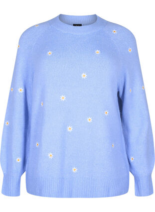Knitted jumper with embroidery details, Lavender w. Daisy, Packshot image number 0