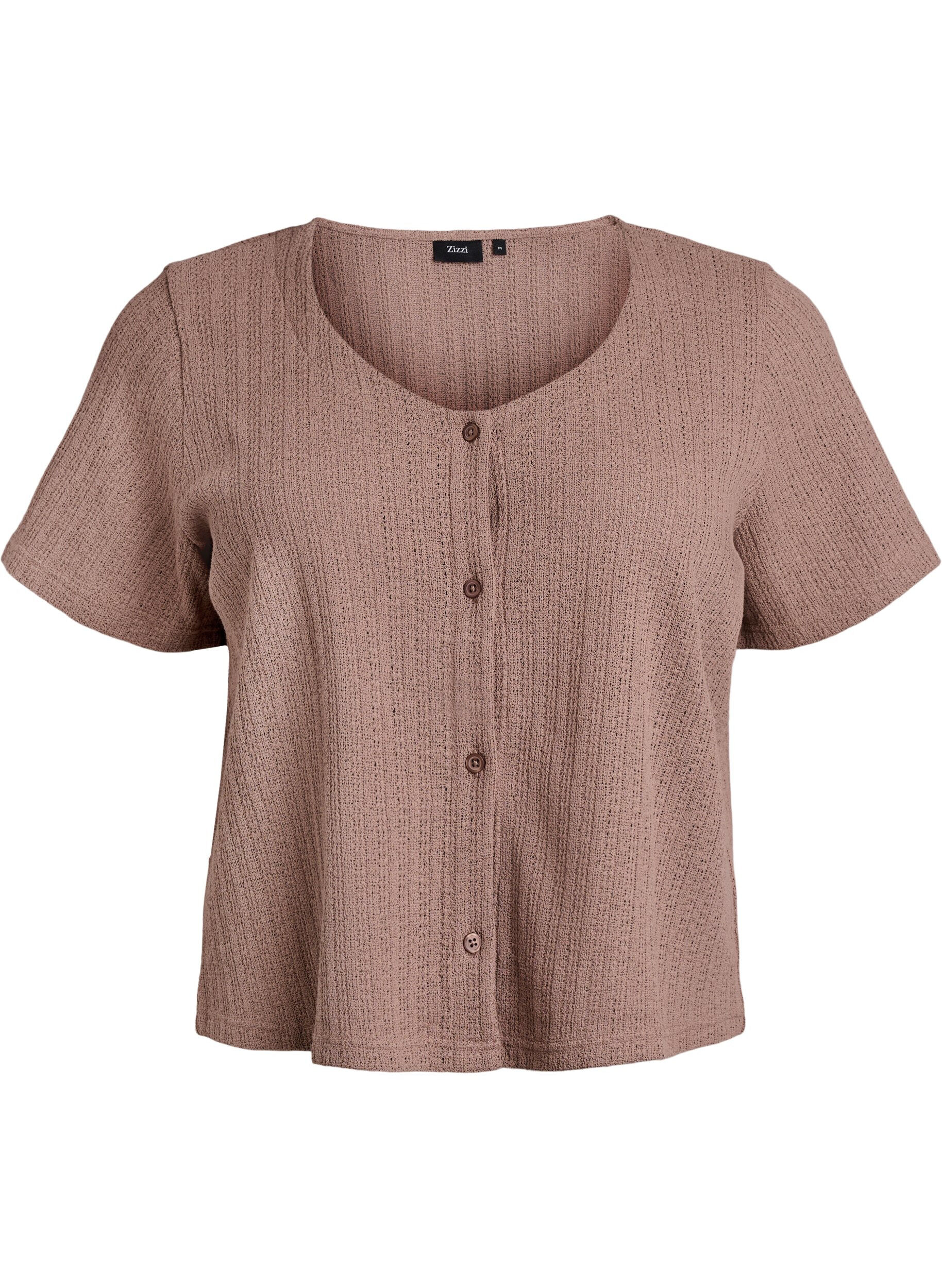 Zizzifashion Jersey cardigan with short sleeves, Brown, Packshot image number 0
