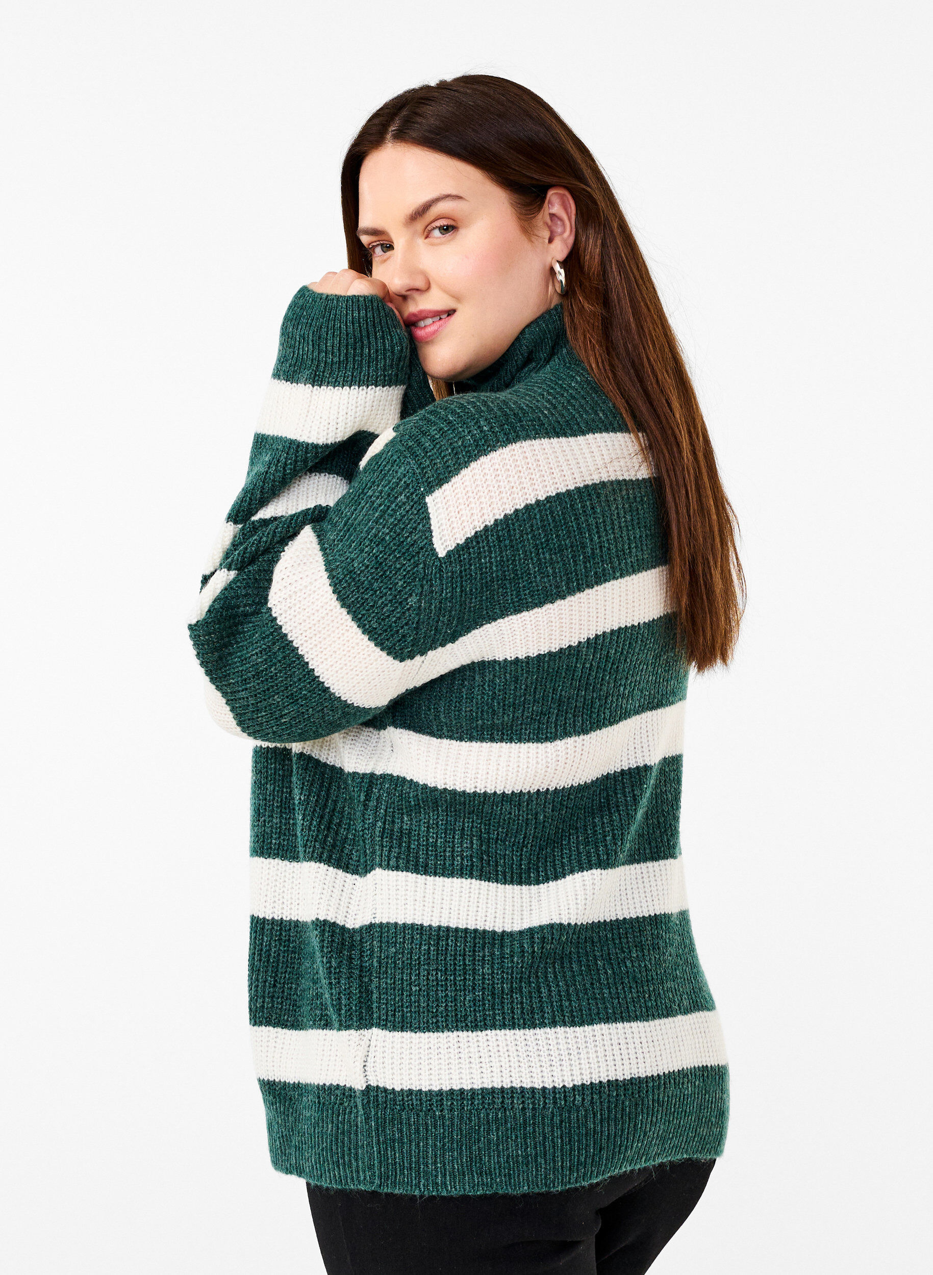 Zizzifashion FLASH - Knitted sweater with high neck and zipper, Green, Model image number 2