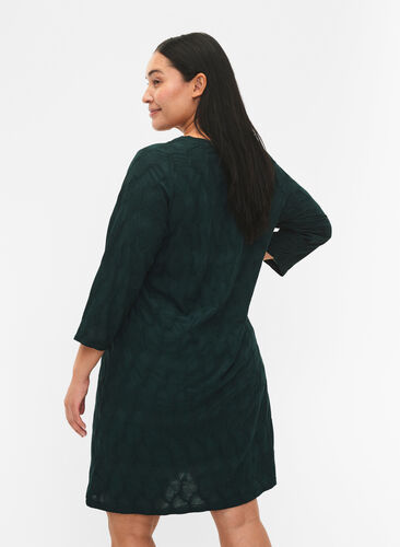 FLASH - Dress with texture and 3/4 sleeves, Scarab, Model image number 1