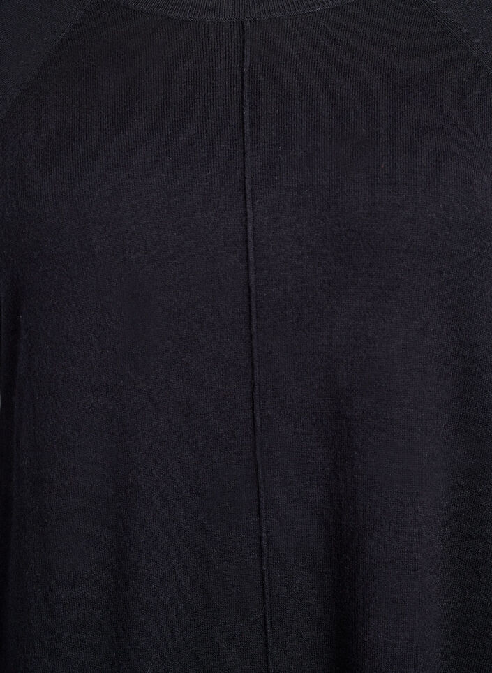 Short knitted dress with raglan sleeves and a centre seam, Black, Packshot image number 2