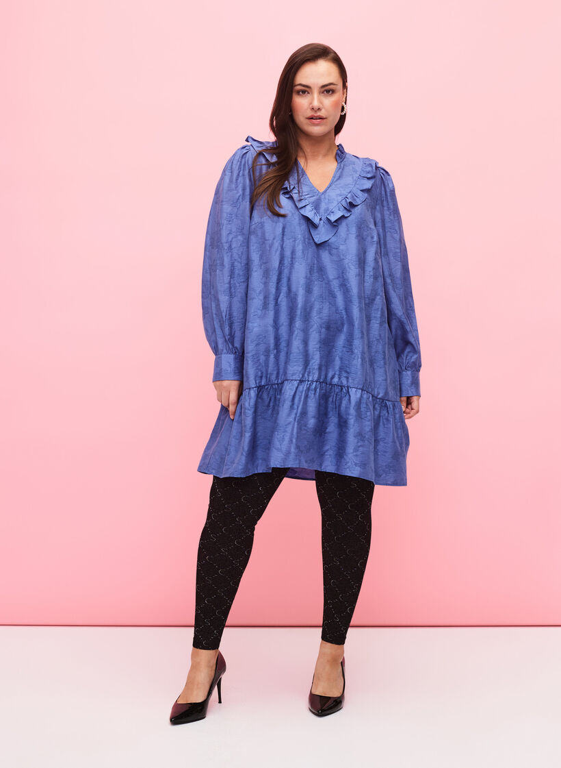 Seamless leggings with silver-colored pattern, Black, Model image number 2