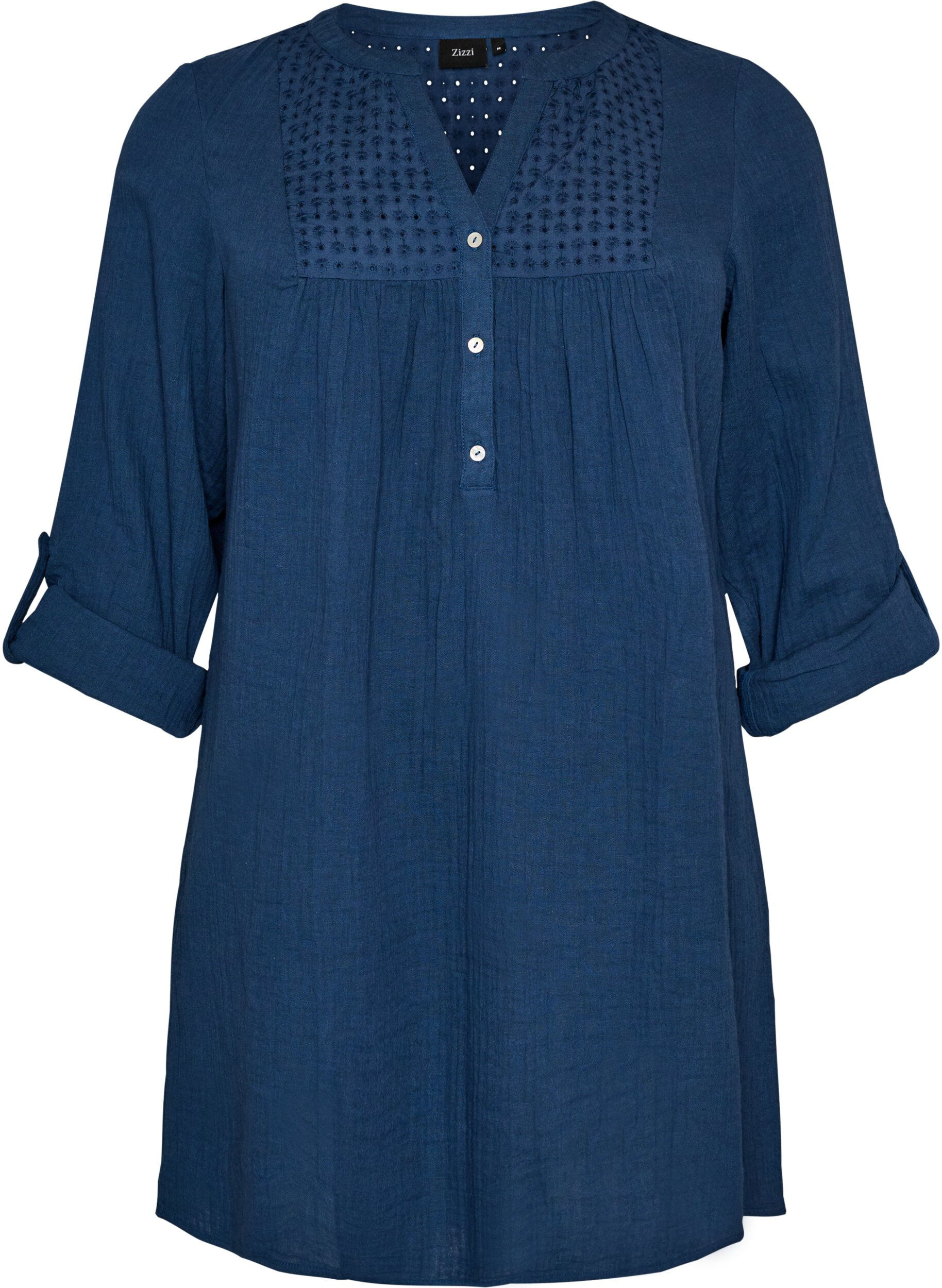 ZizzifashionCotton muslin tunic with broderie anglaise, Blue, Packshot image number 0