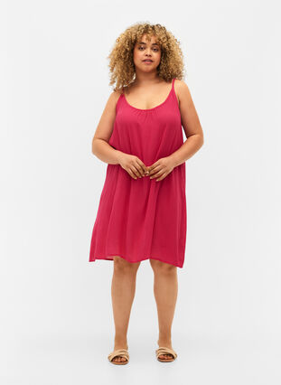 Solid colour strap dress in viscose, Bright Rose, Model image number 2