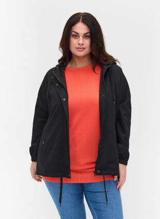 Parka jacket with hood and welt pockets, Black, Model image number 0