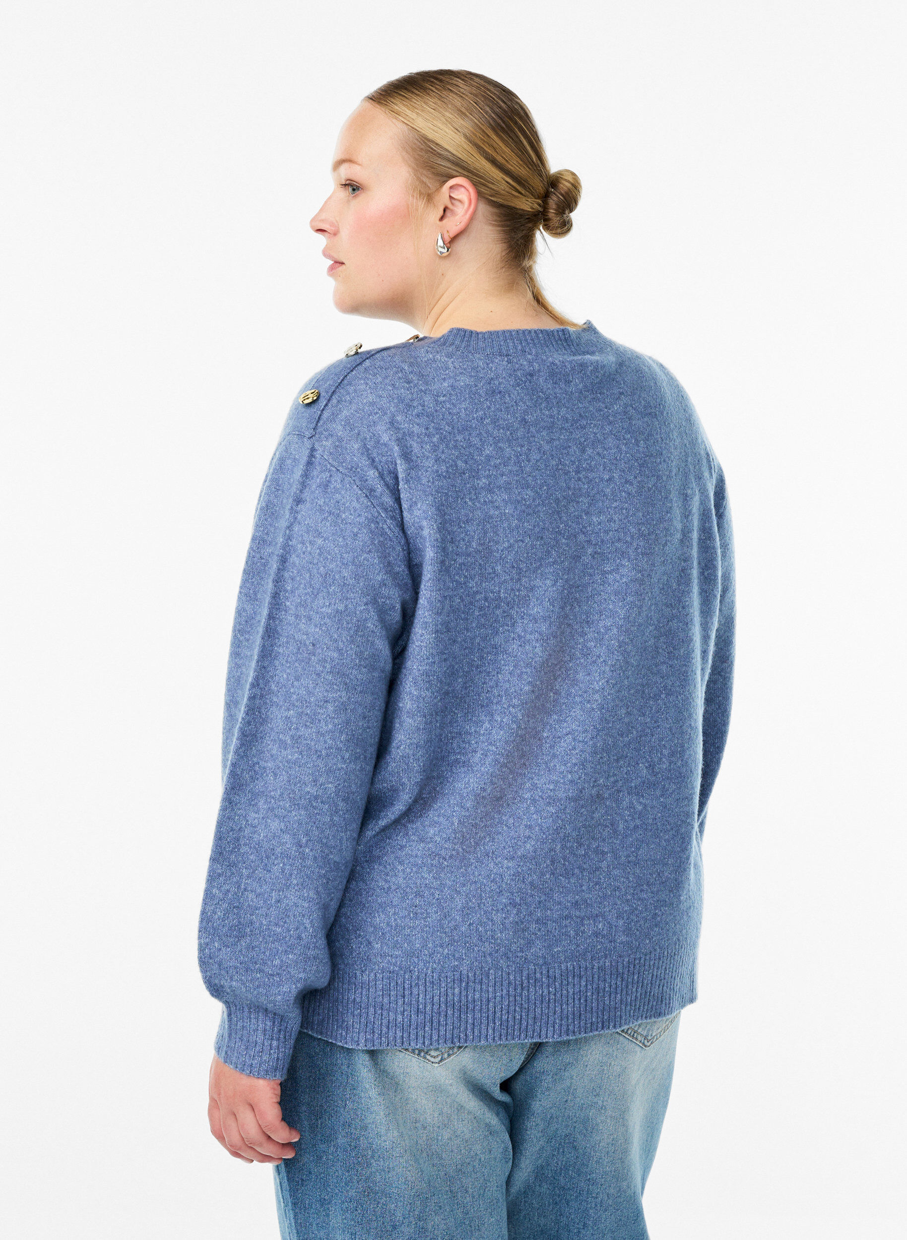 ZizzifashionKnit blouse with button detail, Blue, Model image number 2