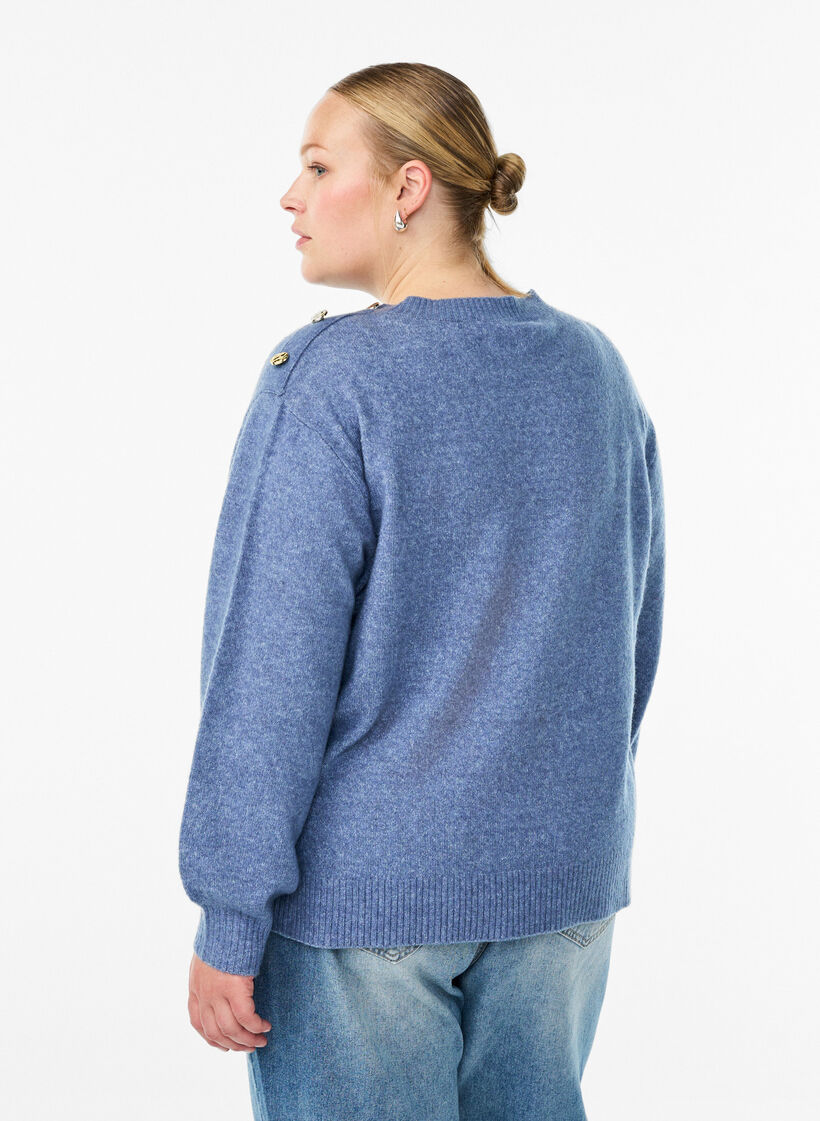 Knit blouse with button detail, Blue, Model image number 2