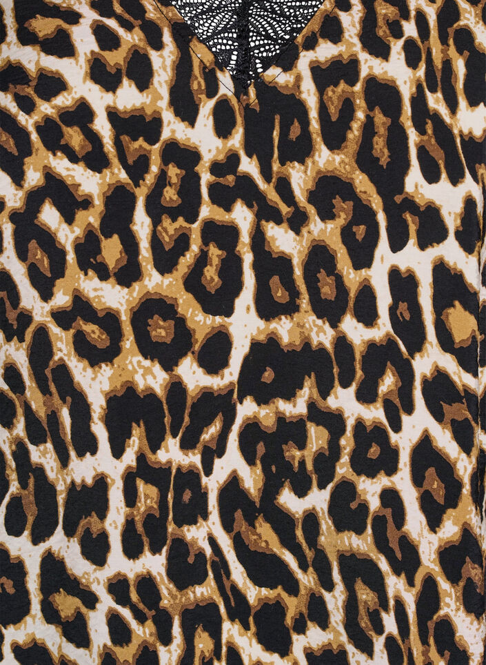 Short-sleeved viscose blouse with lace trim, Brown, Packshot image number 2