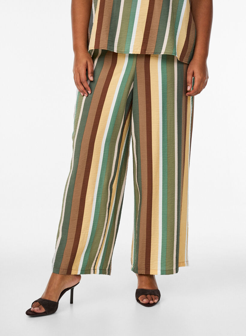 Loose viscose trousers with stripes, Brown, Model image number 2