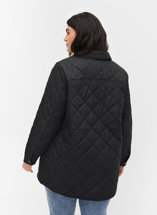 Short quilted jacket with collar, Black, Model image number 1