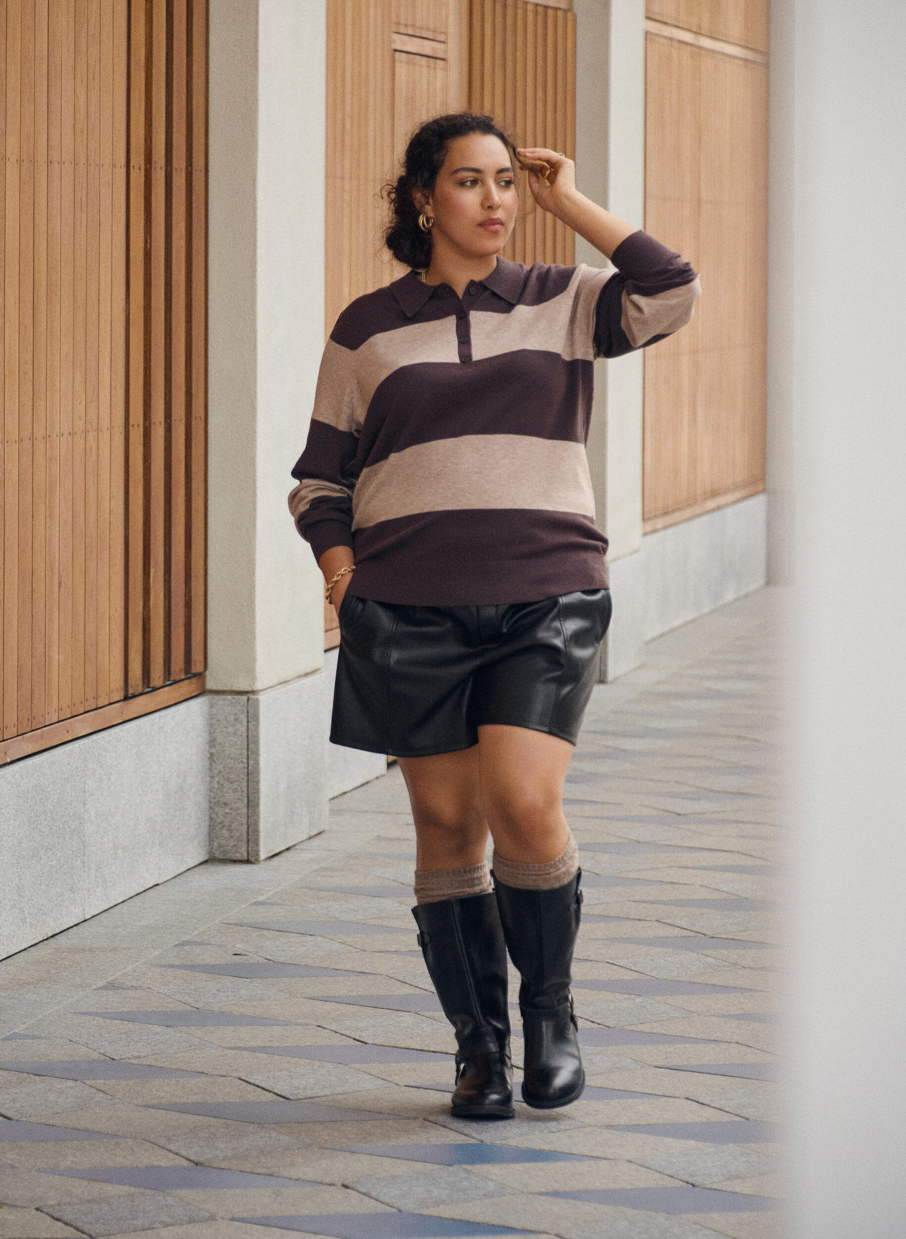 Zizzifashion Knit blouse with collar, Brown, Image image number 0