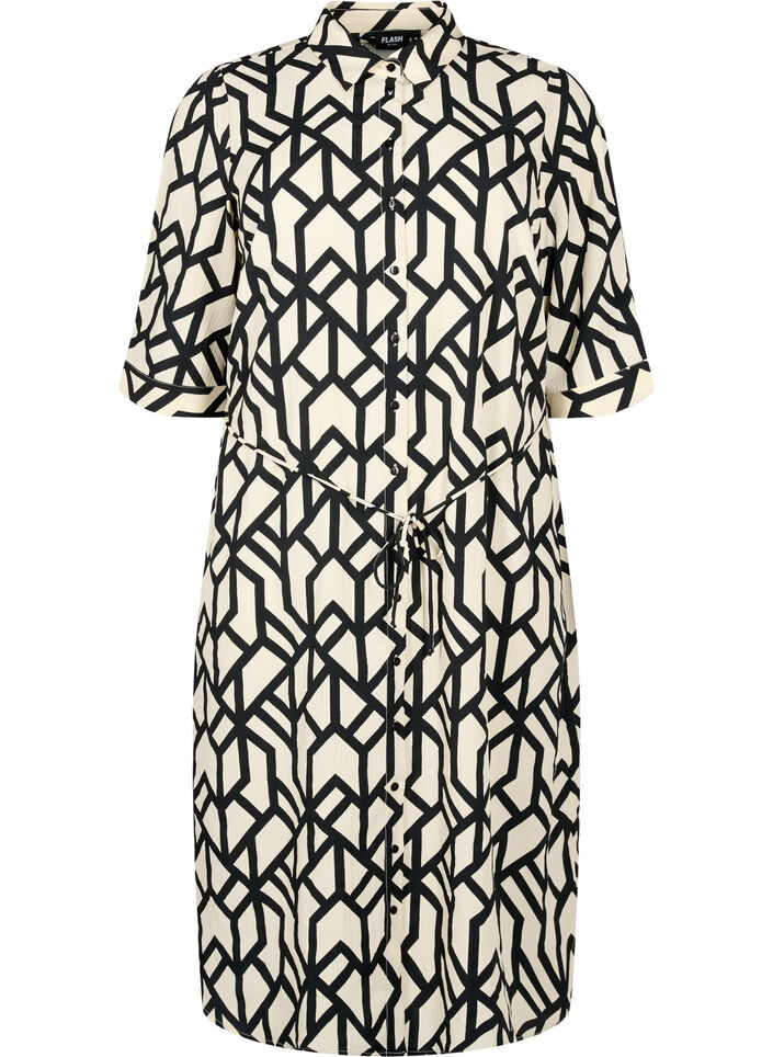 FLASH - Shirt dress with print, Birch Black Graphic, Packshot image number 0
