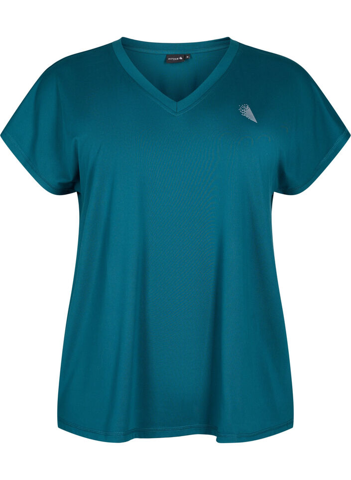 Loose training t-shirt with v-neck, Green, Packshot image number 0