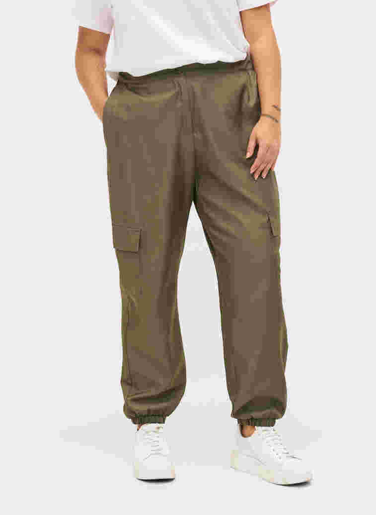 Cargo trousers with pockets, Dusty Olive, Model image number 2