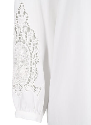 Long sleeve blouse with crochet details, Bright White, Packshot image number 3