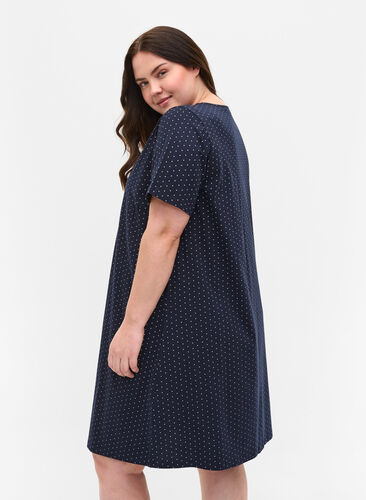 Short-sleeved cotton dress with a-shape, Night Sky Dots, Model image number 1