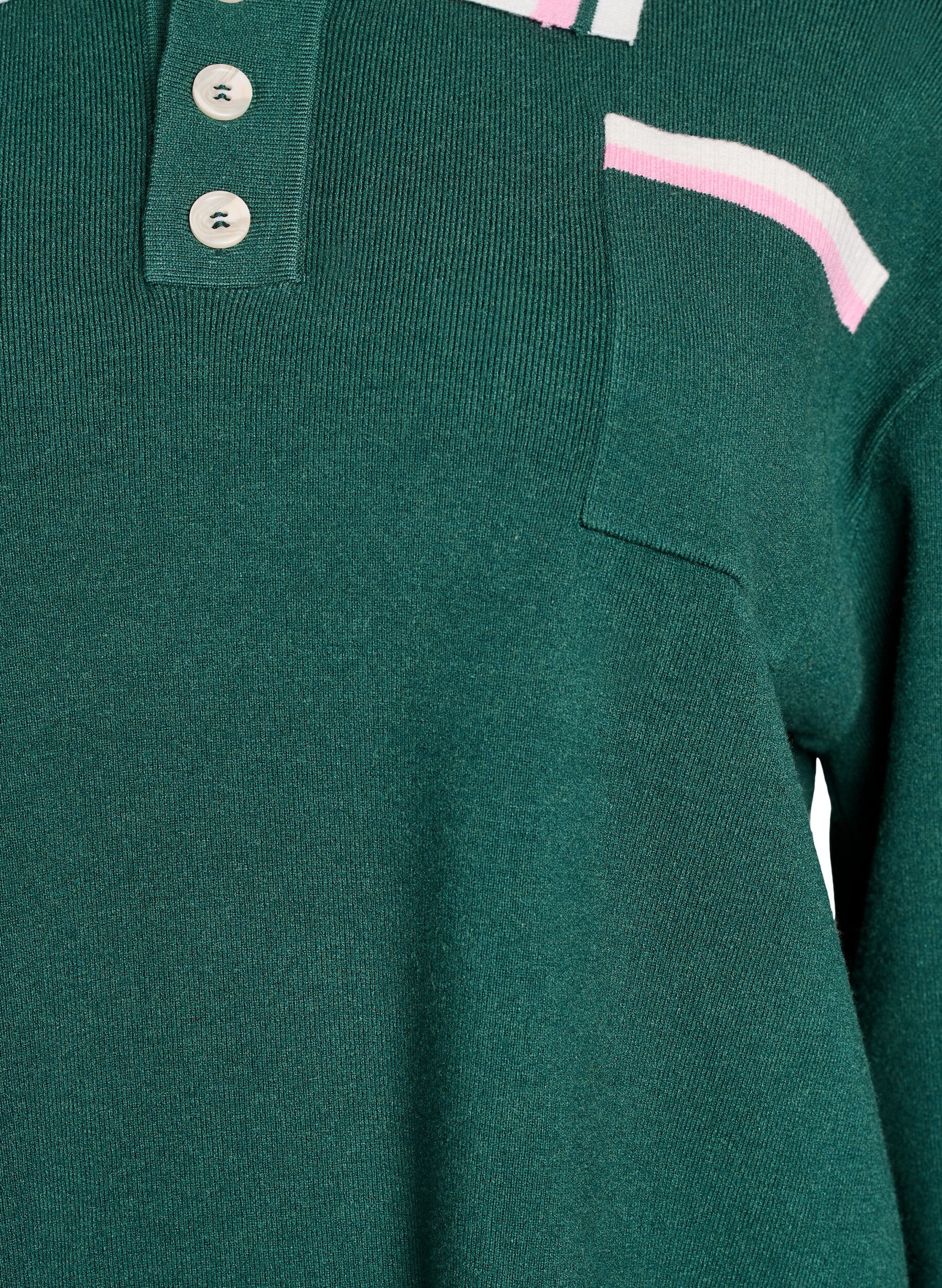 Zizzifashion Knit blouse with polo collar and contrast stripes, Green, Packshot image number 2
