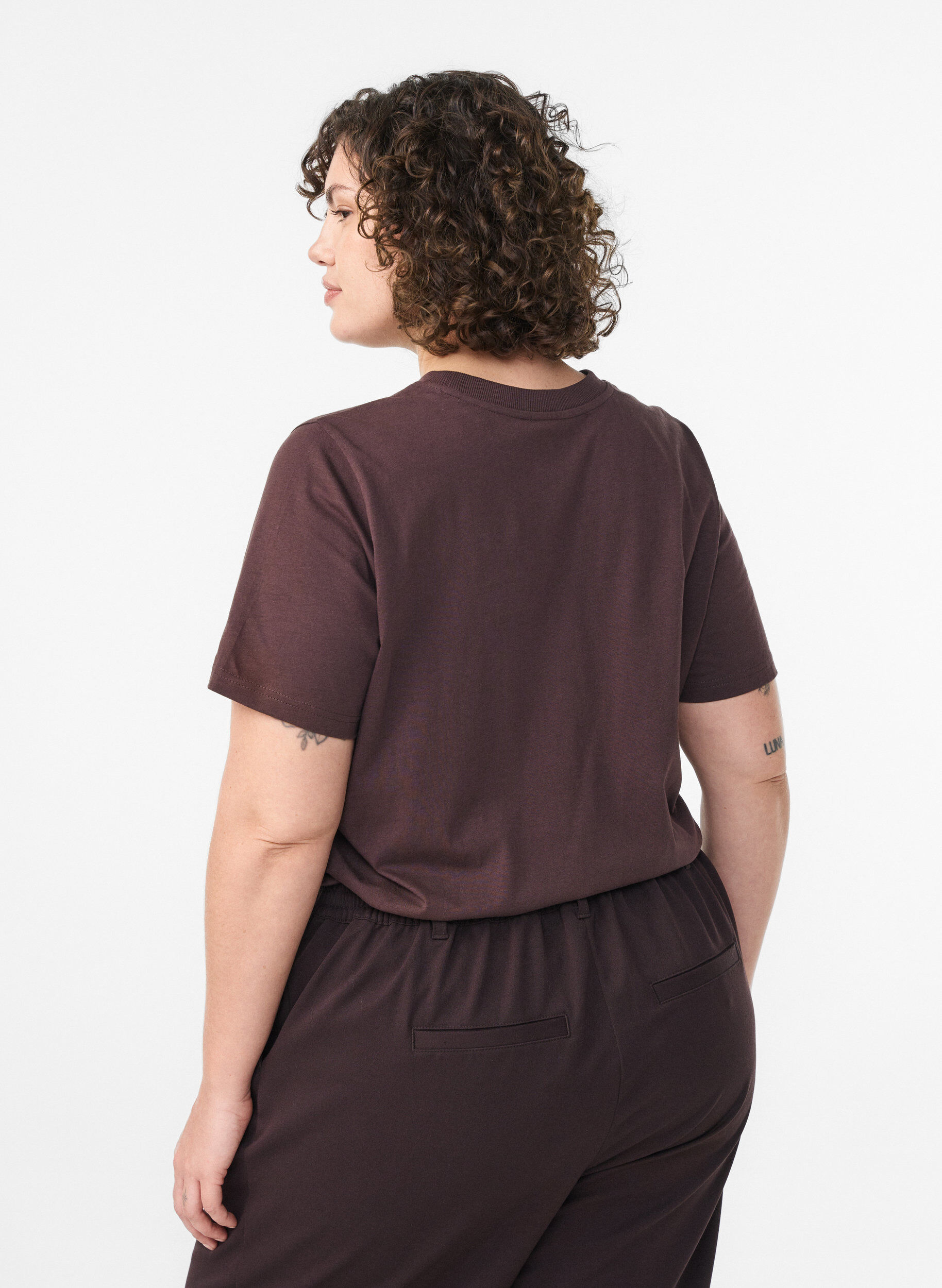 ZizzifashionBasic cotton T-shirt with round neck, Brown, Model image number 2