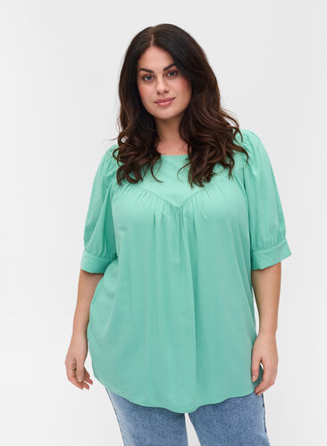 A-line blouse in viscose, Dusty Jade Green, Model image number 0