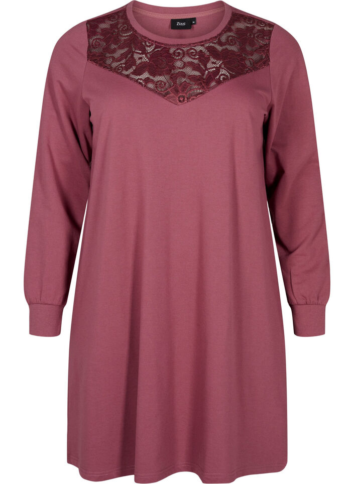 Short sweat dress with lace detail, Rose Brown, Packshot image number 0