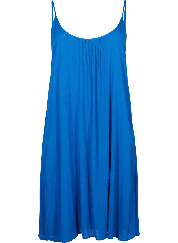 Solid colour strap dress in viscose, Blue, Packshot image number 0