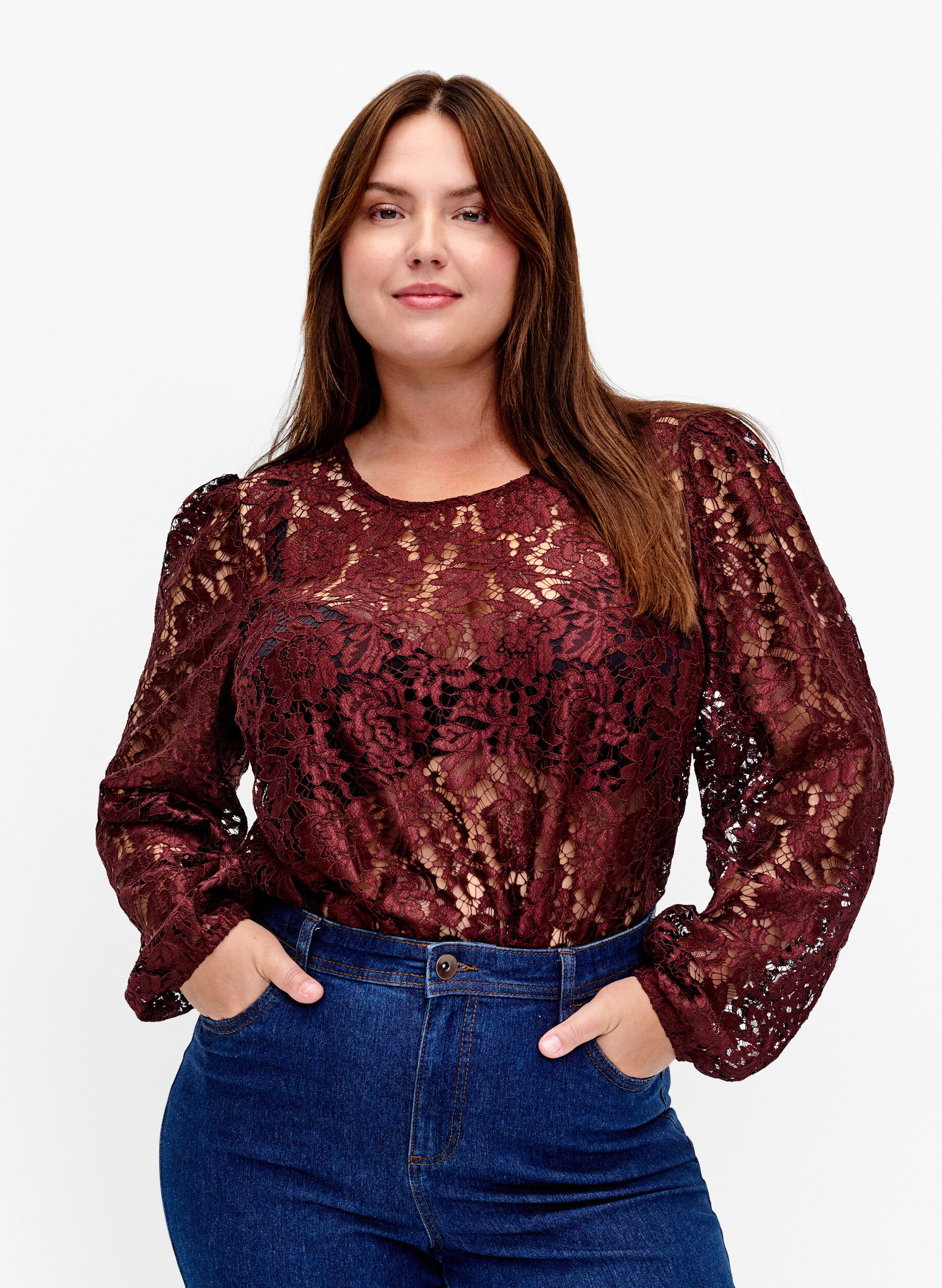 Zizzifashion FLASH - Long sleeve lace blouse, Port Royal, Model image number 0