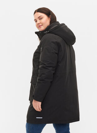 Winter jacket with removable hood and pockets, Black, Model image number 1