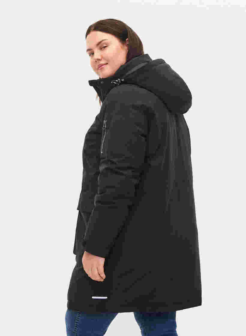 Winter jacket with removable hood and pockets, Black, Model image number 1
