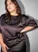 Satin blouse with rhinestones and elbow-length sleeves, Brown, Model image number 3