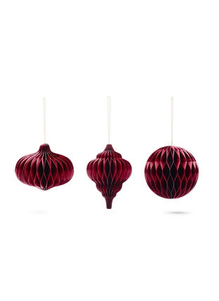 3-pack of Christmas decorations with magnetic closure, Wine Red, Packshot image number 0