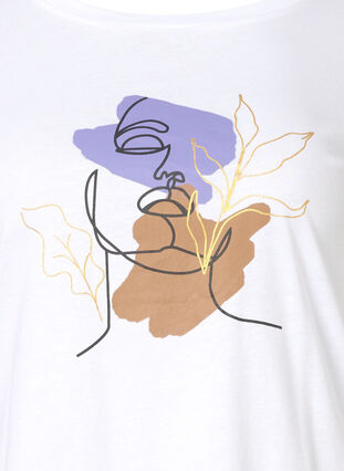Cotton t-shirt with round neck and print, Bright White FACE, Packshot image number 2