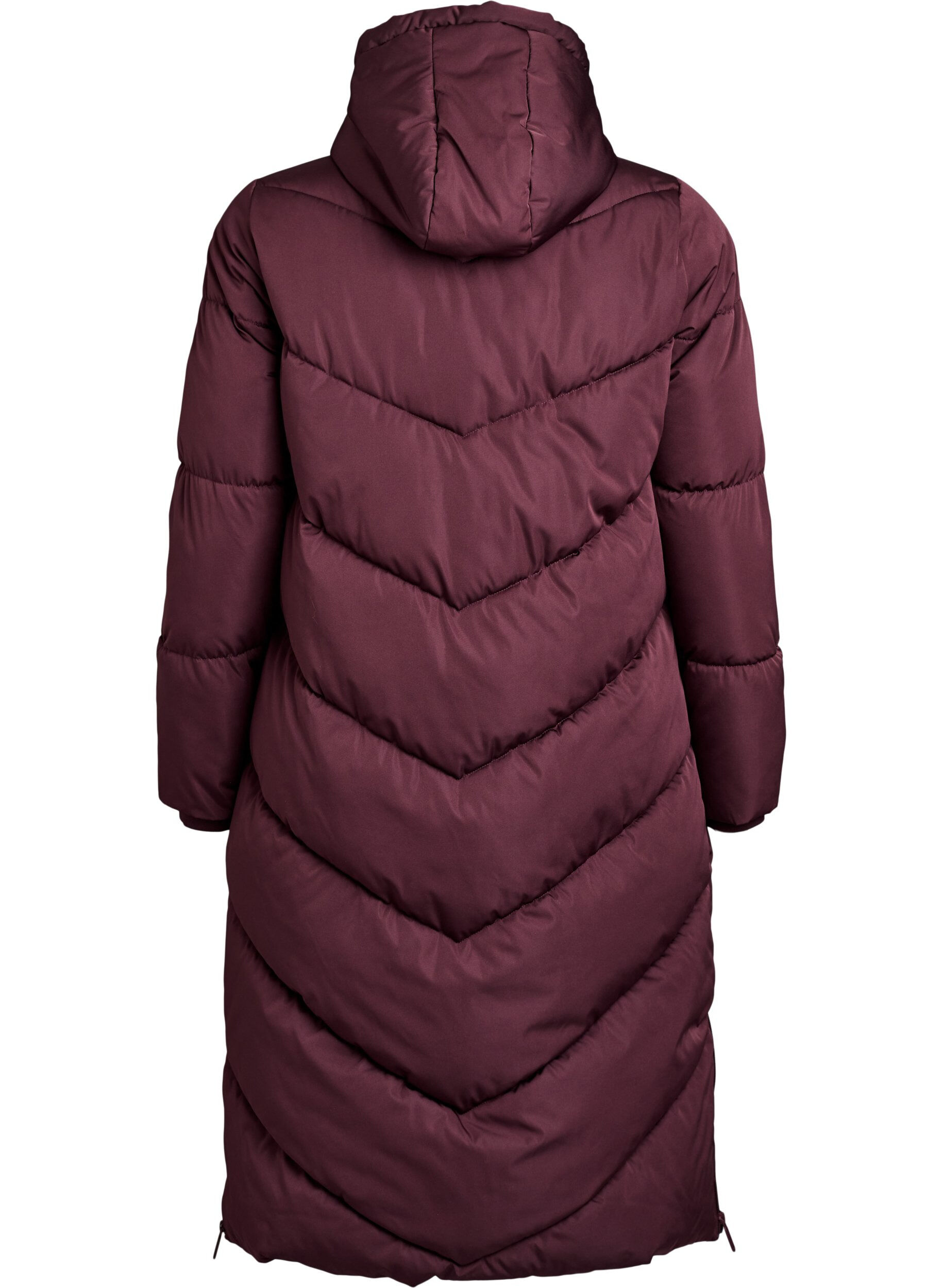 ZizzifashionLong puffer coat with hood and pockets, Dark Bordeaux, Packshot image number 1