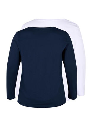 Basic cotton blouse 2-pack, Navy B/B White, Packshot image number 1