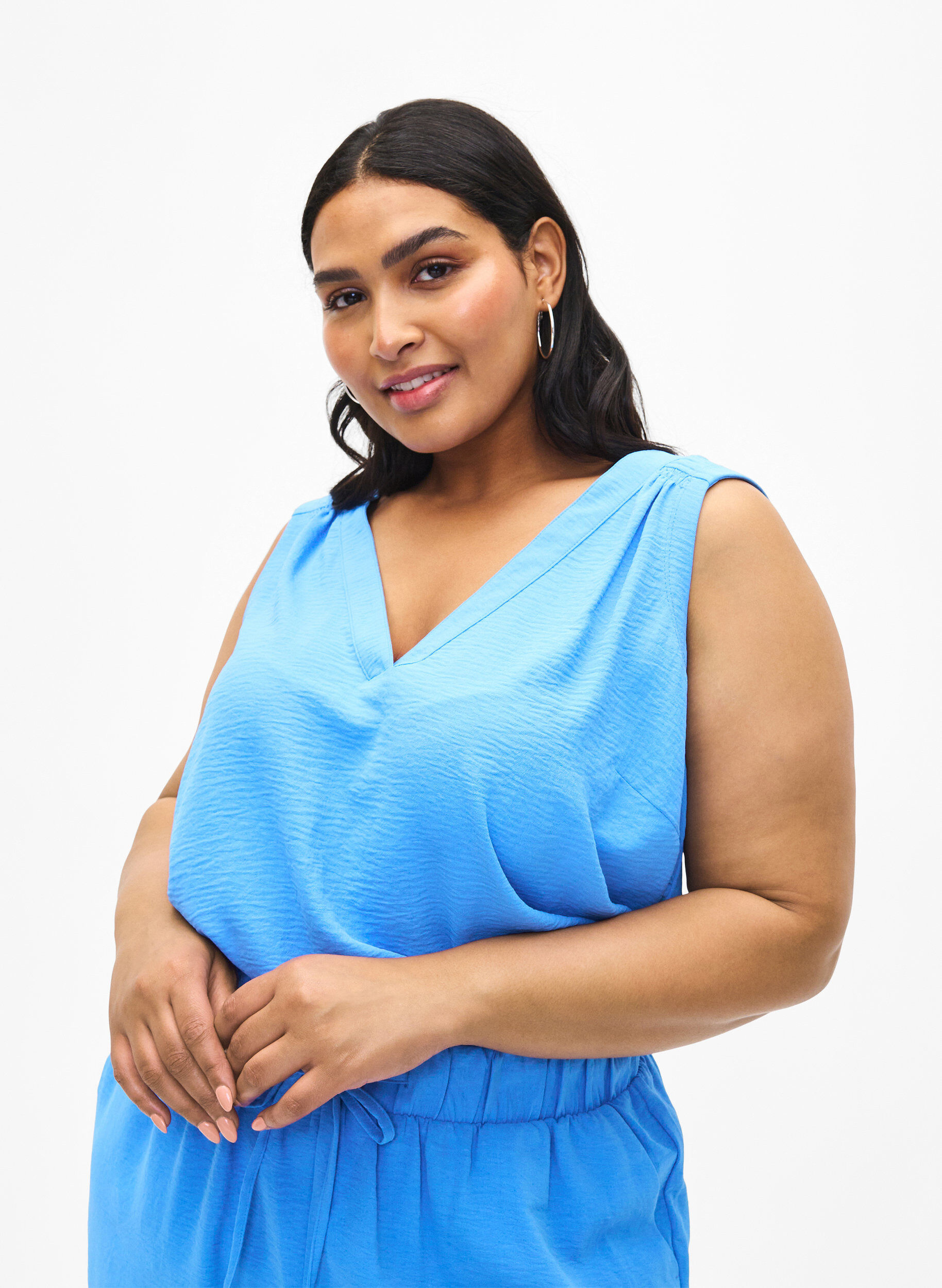 ZizzifashionSleeveless top with wrinkle details, Blue, Model image number 0