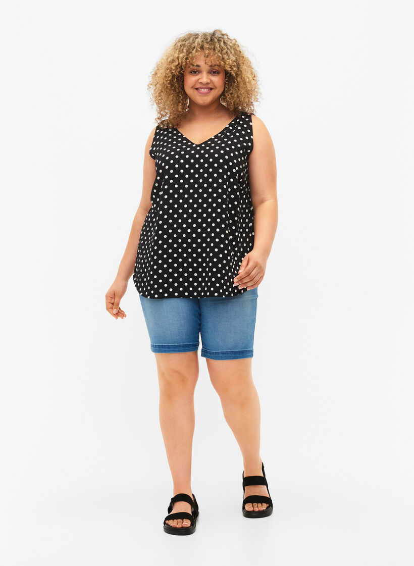 Printed top with v-neck , Black Dot, Model image number 2