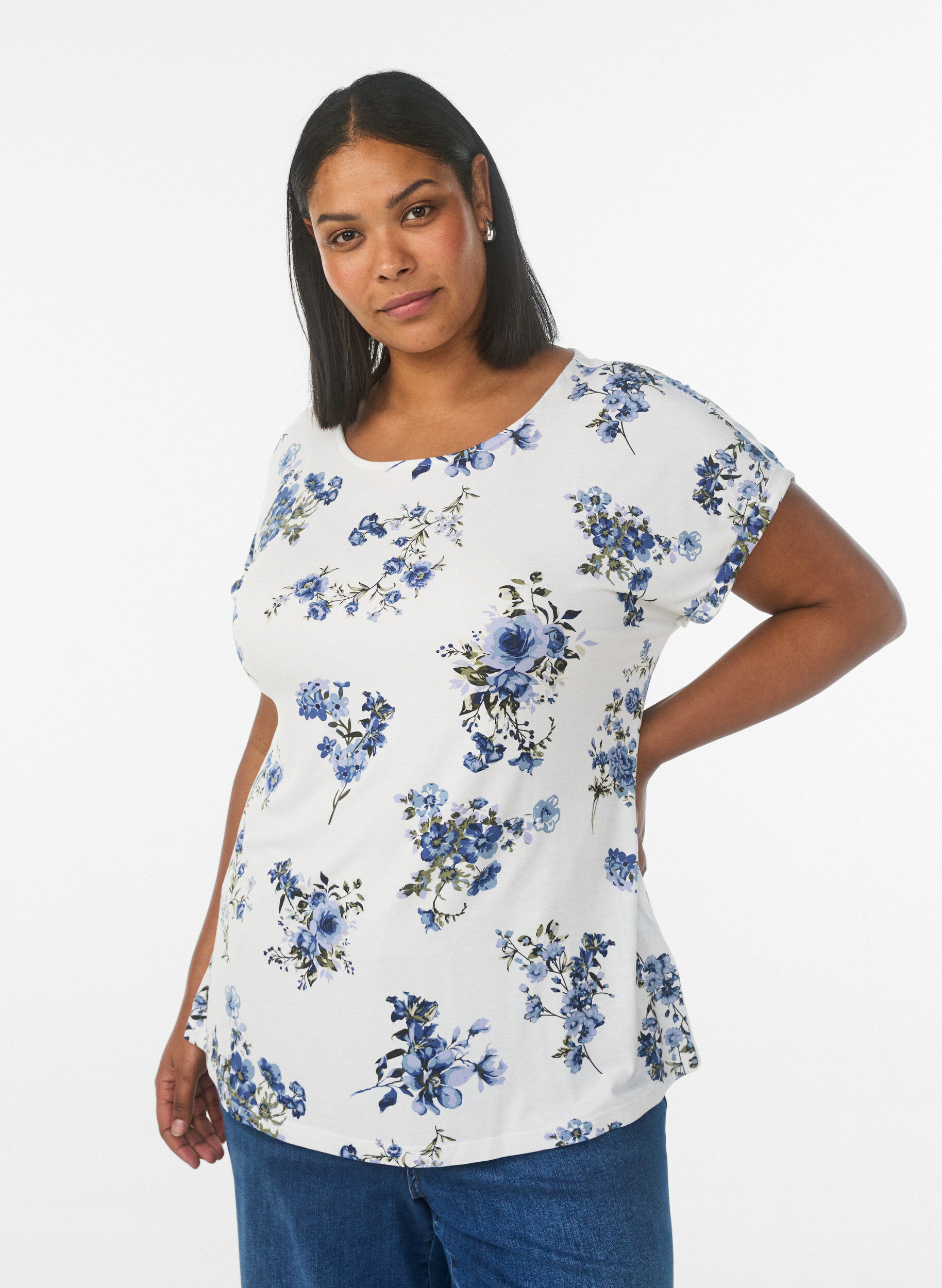Zizzifashion T-shirt with floral print, Vanilla, Model image number 0
