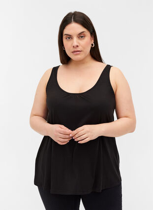 Top with a round neck and A-line, Black, Model image number 0